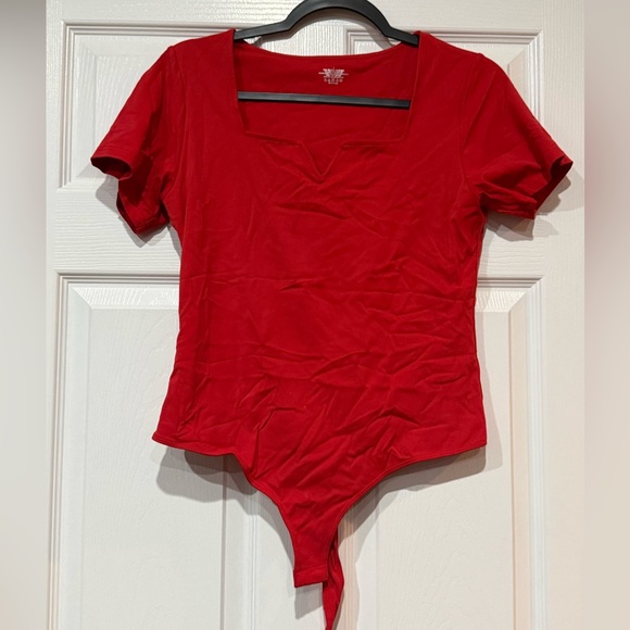 Amazon Tops - Red Women's Bodysuit With Mini V-Neck